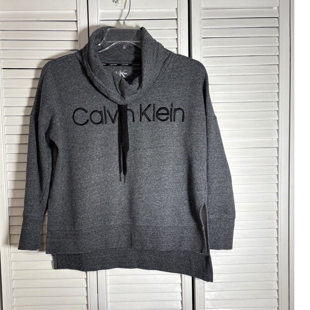 Calvin Klein Womens Gray Cowl Neck Logo Sweatshirt Pullover Size Medium
